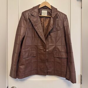 Bagatelle Collection faux leather brown blazer quilted design Women’s M